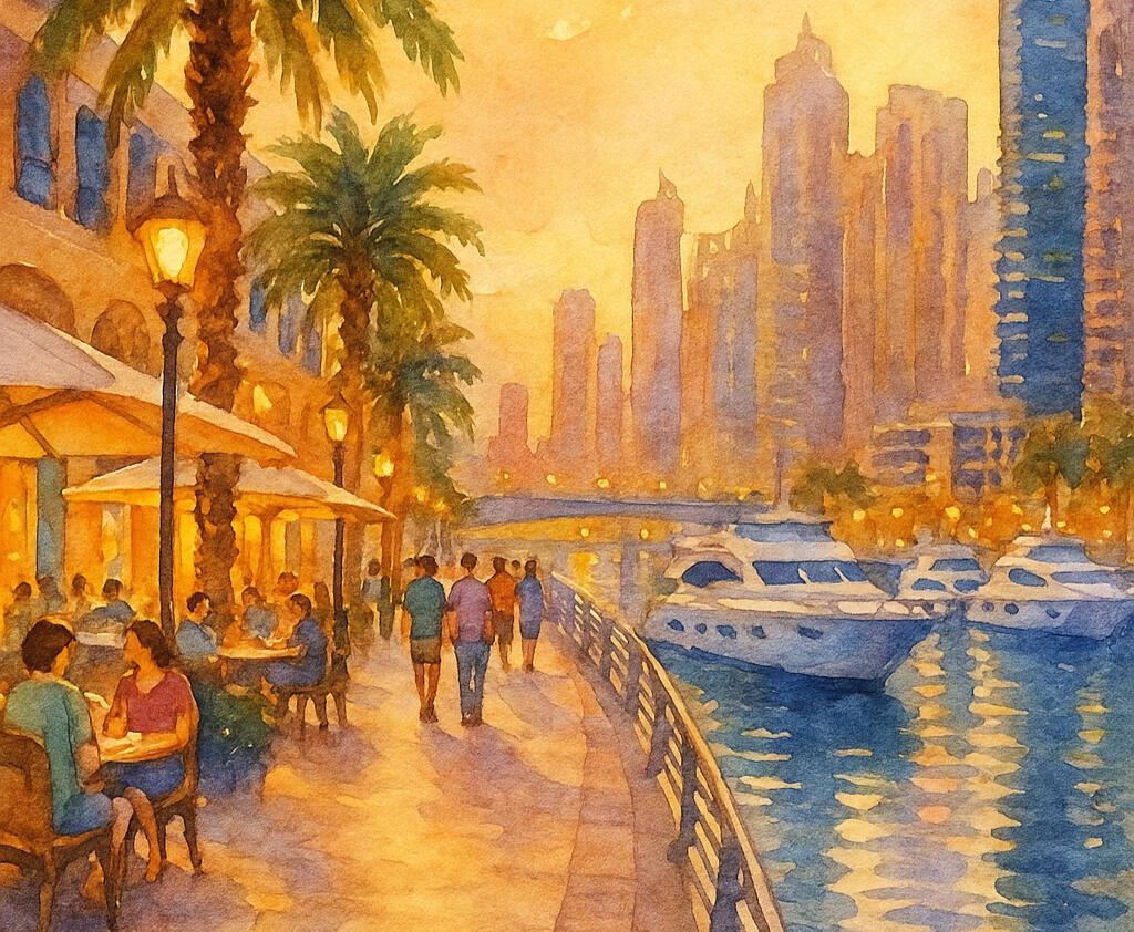 Watercolor painting of Dubai Marina